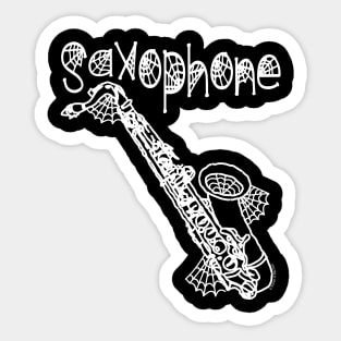 Saxophone Halloween Cobwebs White Text Sticker